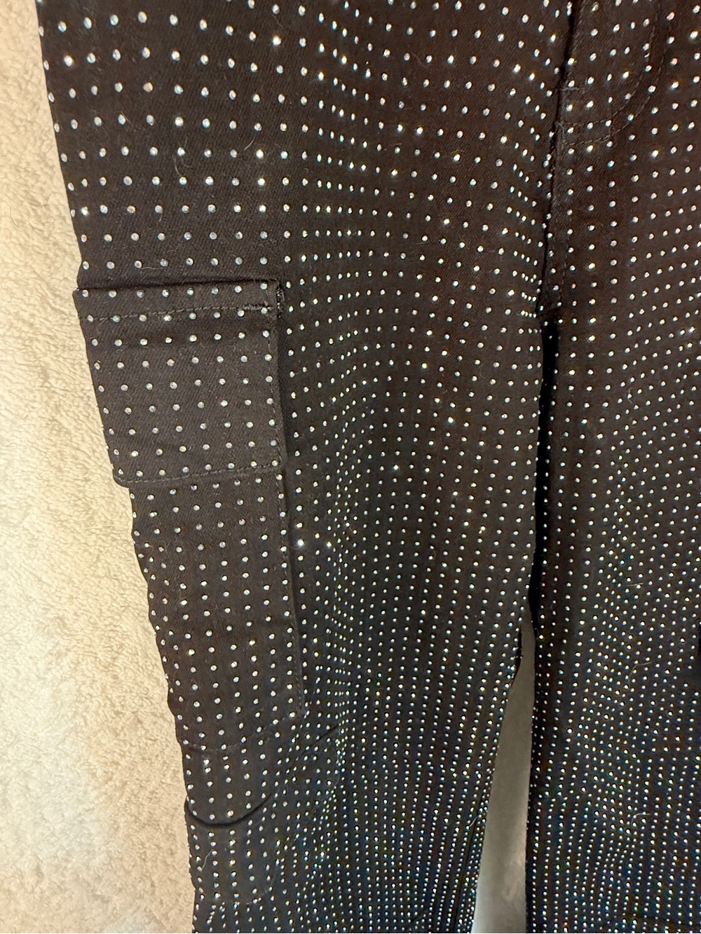 Rhinestone Cargo Pants Black Sparkly Wide Leg Y2K Glam Stretch Size 12 - Picture 7 of 11